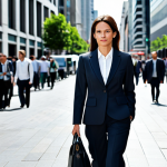 **Prompt:** A determined businesswoman in a professional business suit, walking confidently through a bustling city street, fully clothed, appropriate attire, safe for work, perfect anatomy, natural proportions, professional photography, high quality.