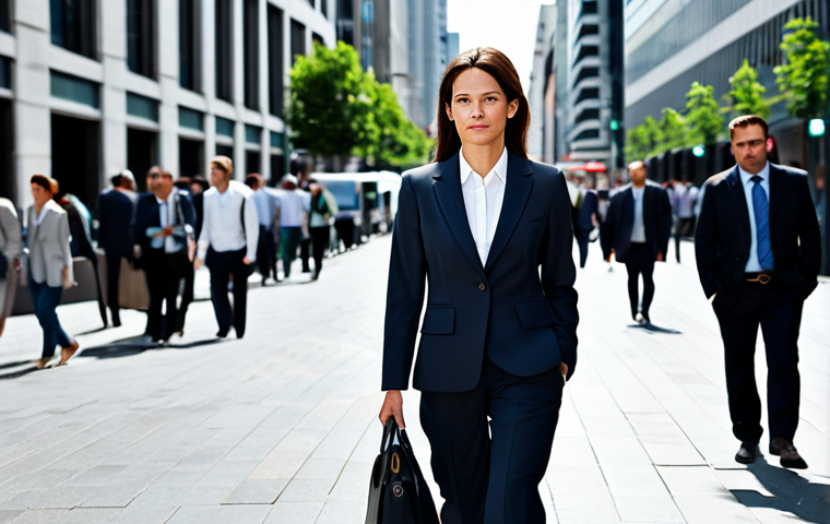 **Prompt:** A determined businesswoman in a professional business suit, walking confidently through a bustling city street, fully clothed, appropriate attire, safe for work, perfect anatomy, natural proportions, professional photography, high quality.