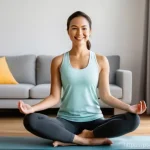 심박수 조절 - **Prompt:** "A healthy adult female, mid-30s, with a gentle smile, wearing a modest, comfortable ath...