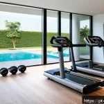 Home 23 운동기구 연구 - A sleek modern home gym scene featuring a SmartRun