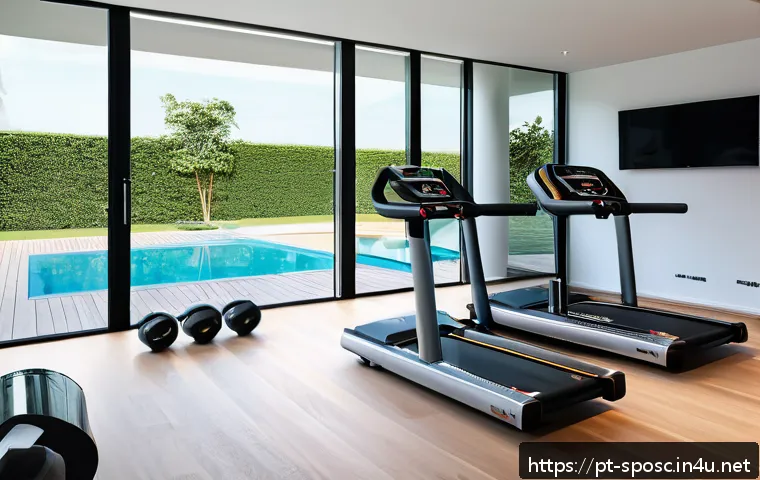 운동기구 연구 - A sleek modern home gym scene featuring a SmartRun