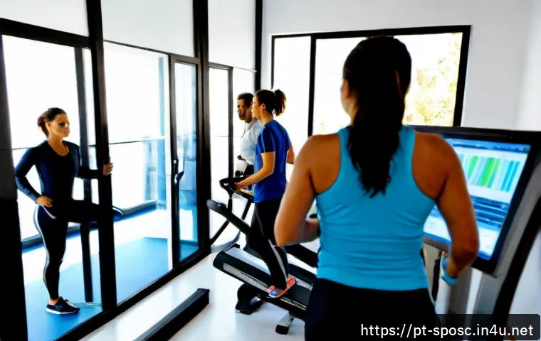 스포츠과학 연구 동향 - Photorealistic sports science research laboratory in Portugal, diverse adult athletes performing tre...