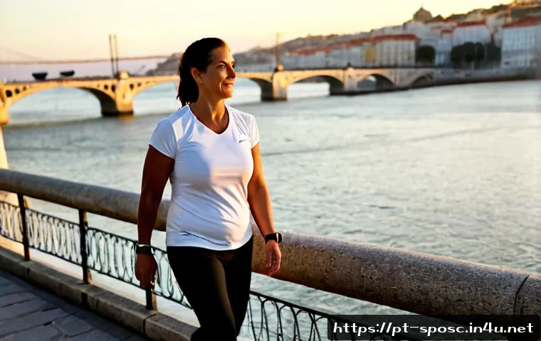 운동과 체중 관리 - Photorealistic lifestyle scene of a Portuguese-speaking middle-aged woman in modest athletic wear, w...